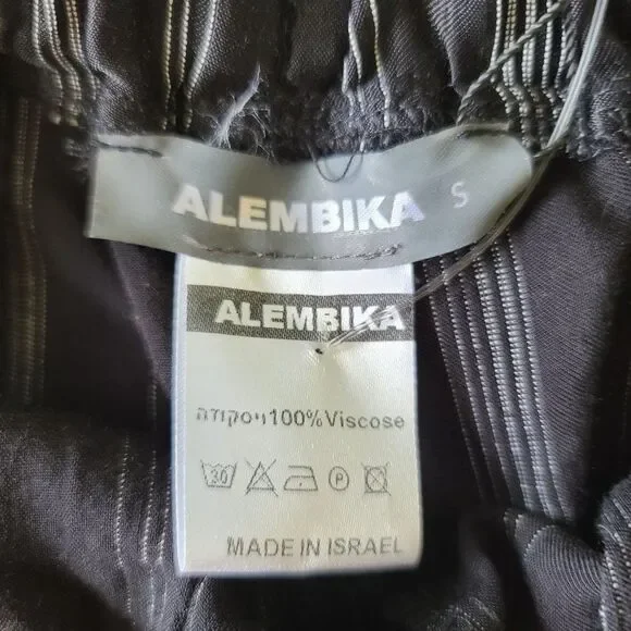 Alembika Black White Stripe Crop Pant Wide Leg Pull On Silky Size‎ Small NWT - Picture 9 of 12